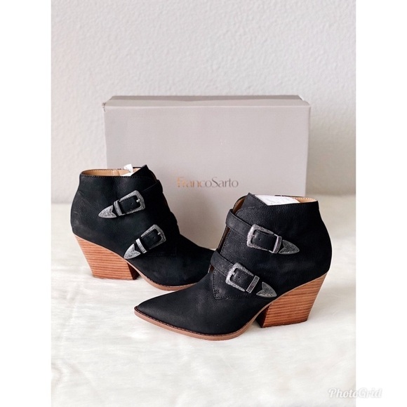 Franco Sarto Granton Block Heel Buckle Black Bootie Size 7 - Picture 1 of 8